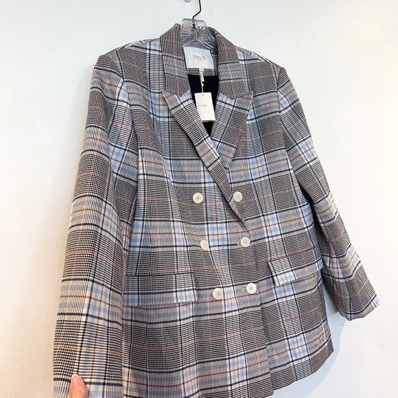 Maje Gray Plaid Academia Preppy Designer Classic Collared Blazer 42 NWT - Picture 4 of 10